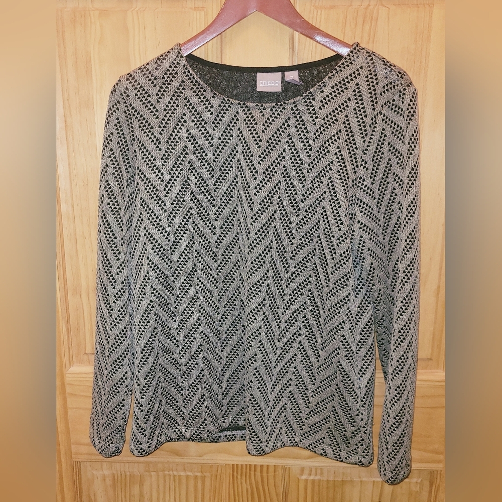 Chico's Tan long sleeve crew neck. Chico's Size 2/Size 12